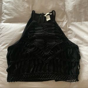 Black Textured Fancy Crop Top | H&M